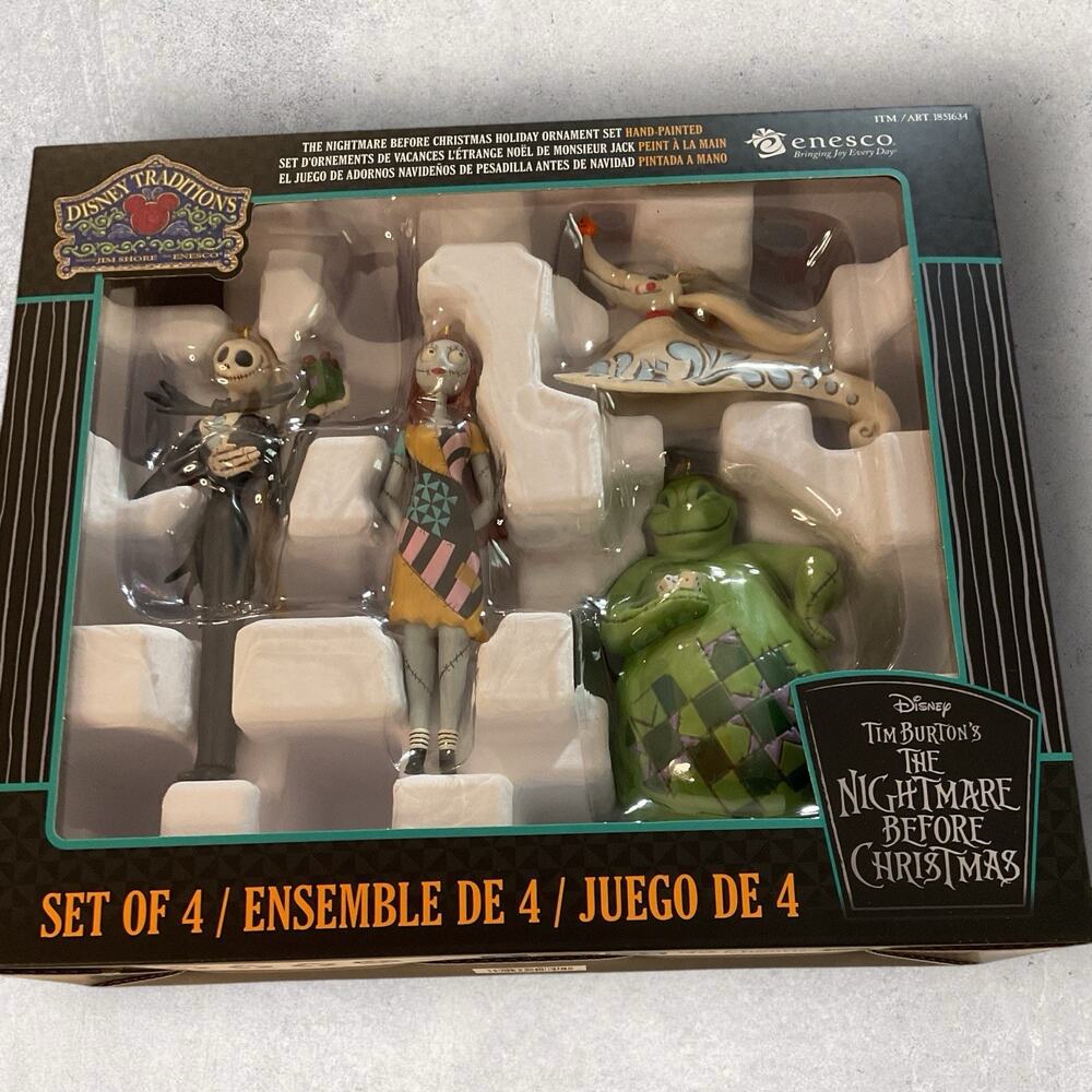 JIM SHORE THE NIGHTMARE BEFORE CHRISTMAS SET OF 4 CHRISTMAS ORNAMENTS